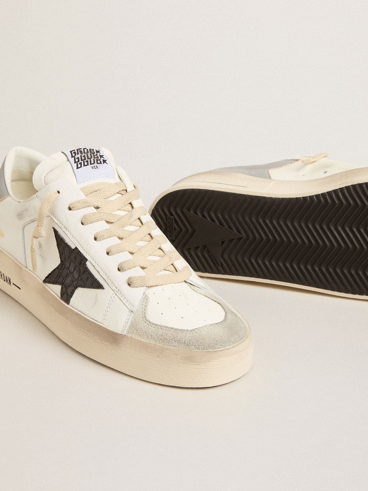 Men’s Stardan in white nappa with croc-print leather star and gray heel tab - 3