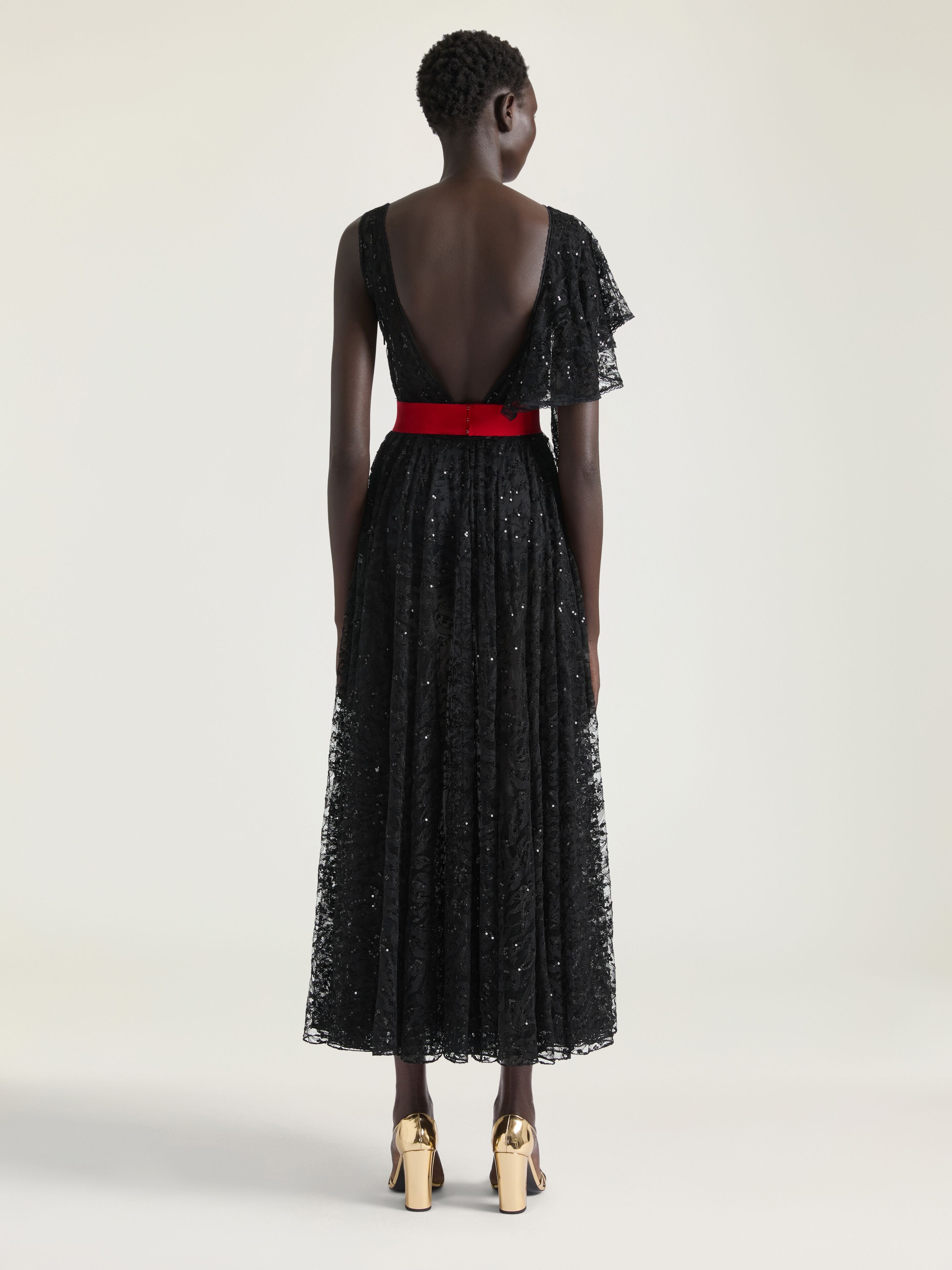 ASYMMETRIC DRESS IN LACE WITH SEQUINS - 4