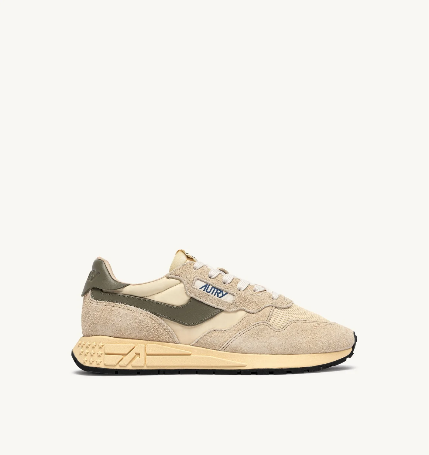 REELWIND LOW SNEAKERS IN ECRU AND COVERT GREEN NYLON AND SUEDE - 1