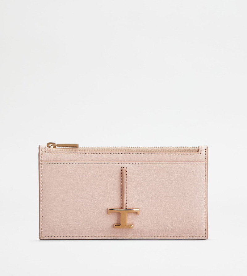 T TIMELESS CARD HOLDER IN LEATHER - PINK 1