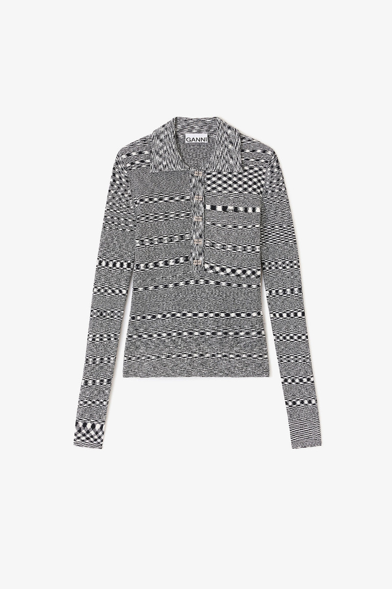GREY STRIPED KNITTED POLO SHIRT 1