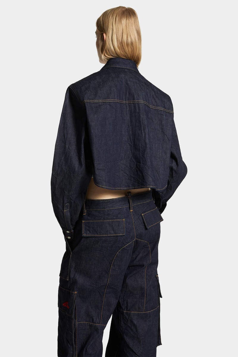 DARK WASH ICON CROPPED JEAN SHIRT - 4