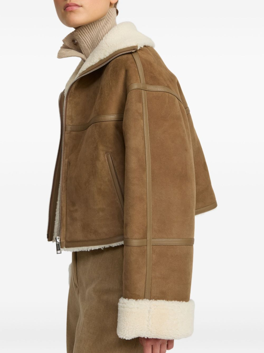 shearling-trimmed suede jacket - 4