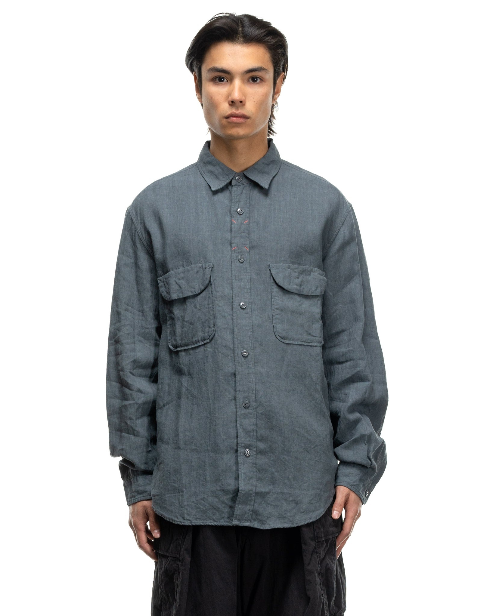 LINEN CLIP SHIRT BLUE GREY - 4