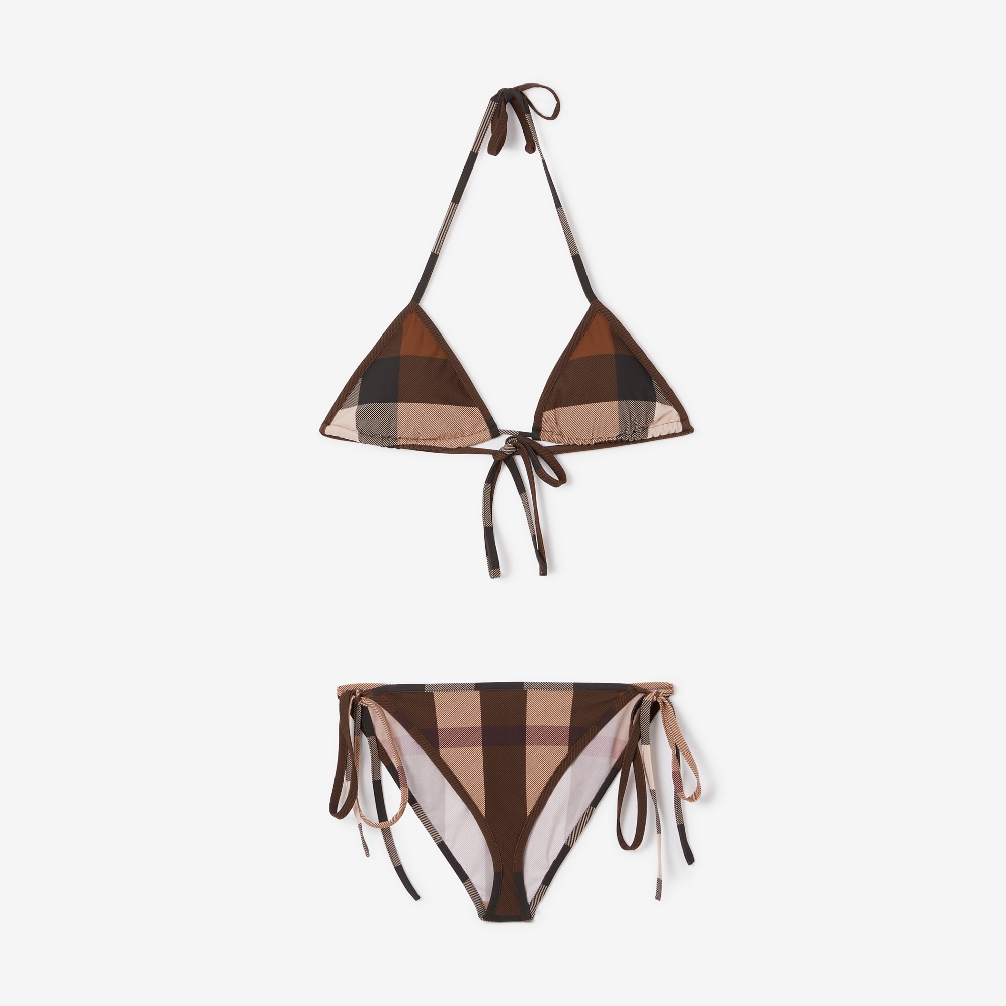 Exaggerated Check Stretch Nylon Triangle Bikini - 1