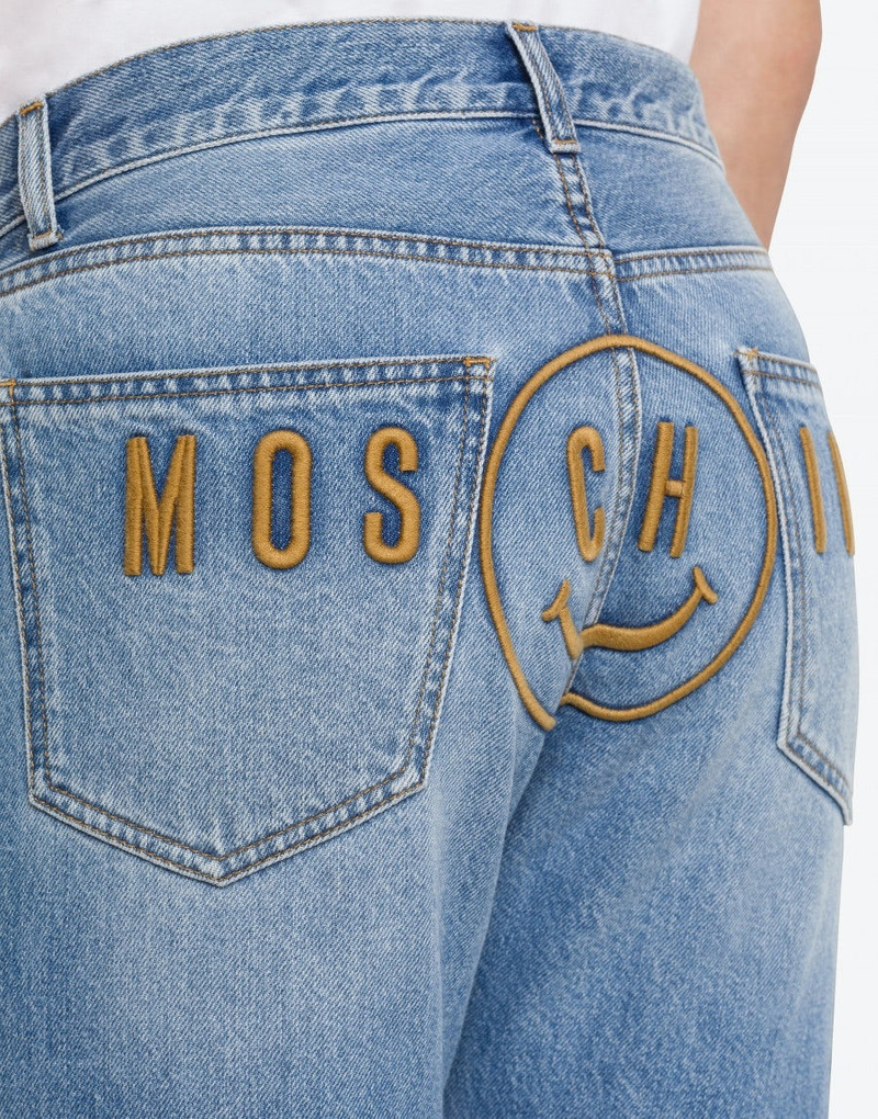 MOSCHINO SMILEY® EMBROIDERY BLUE DENIM TROUSERS 4