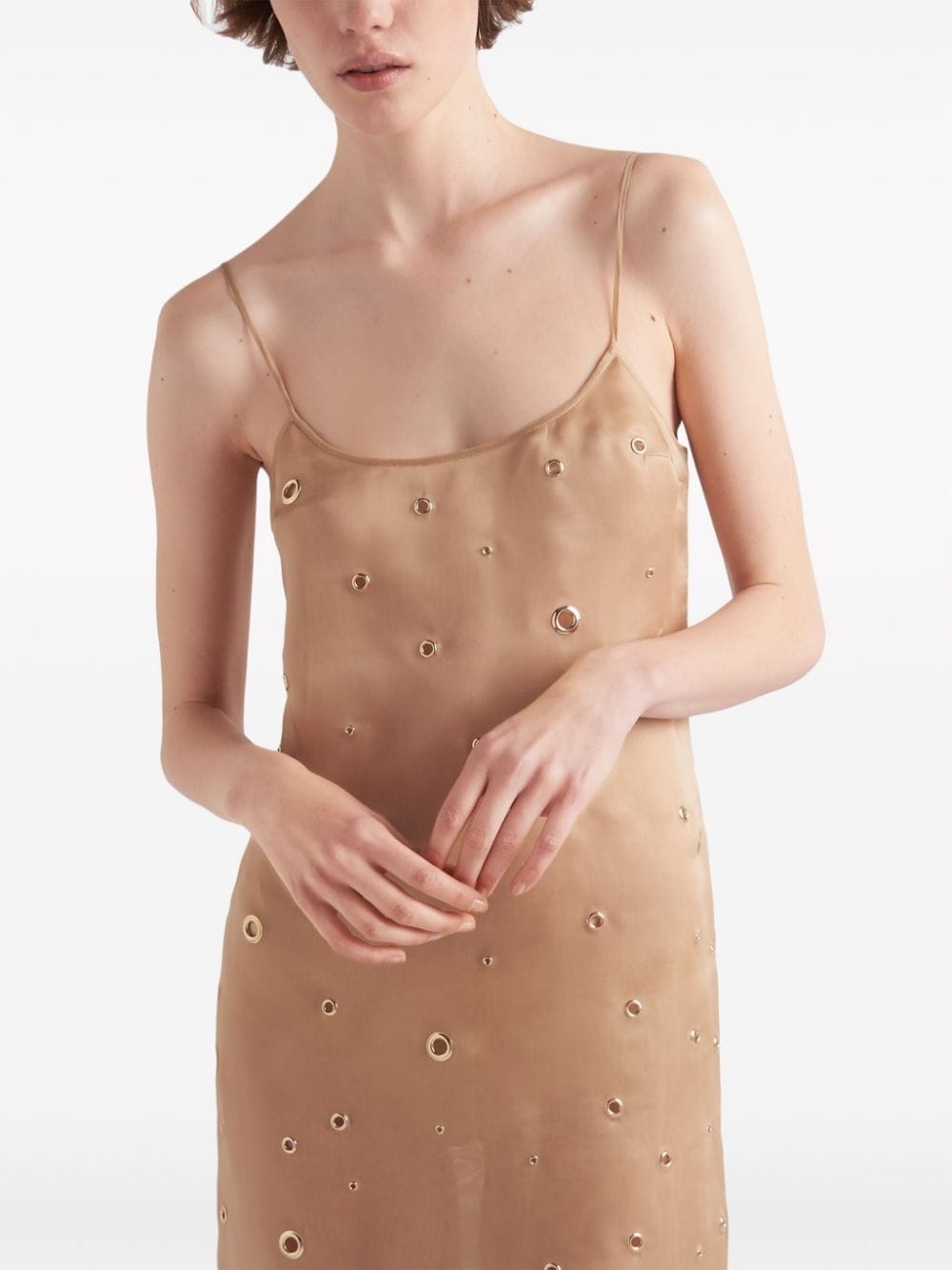 eyelet-detail organza midi dress - 4
