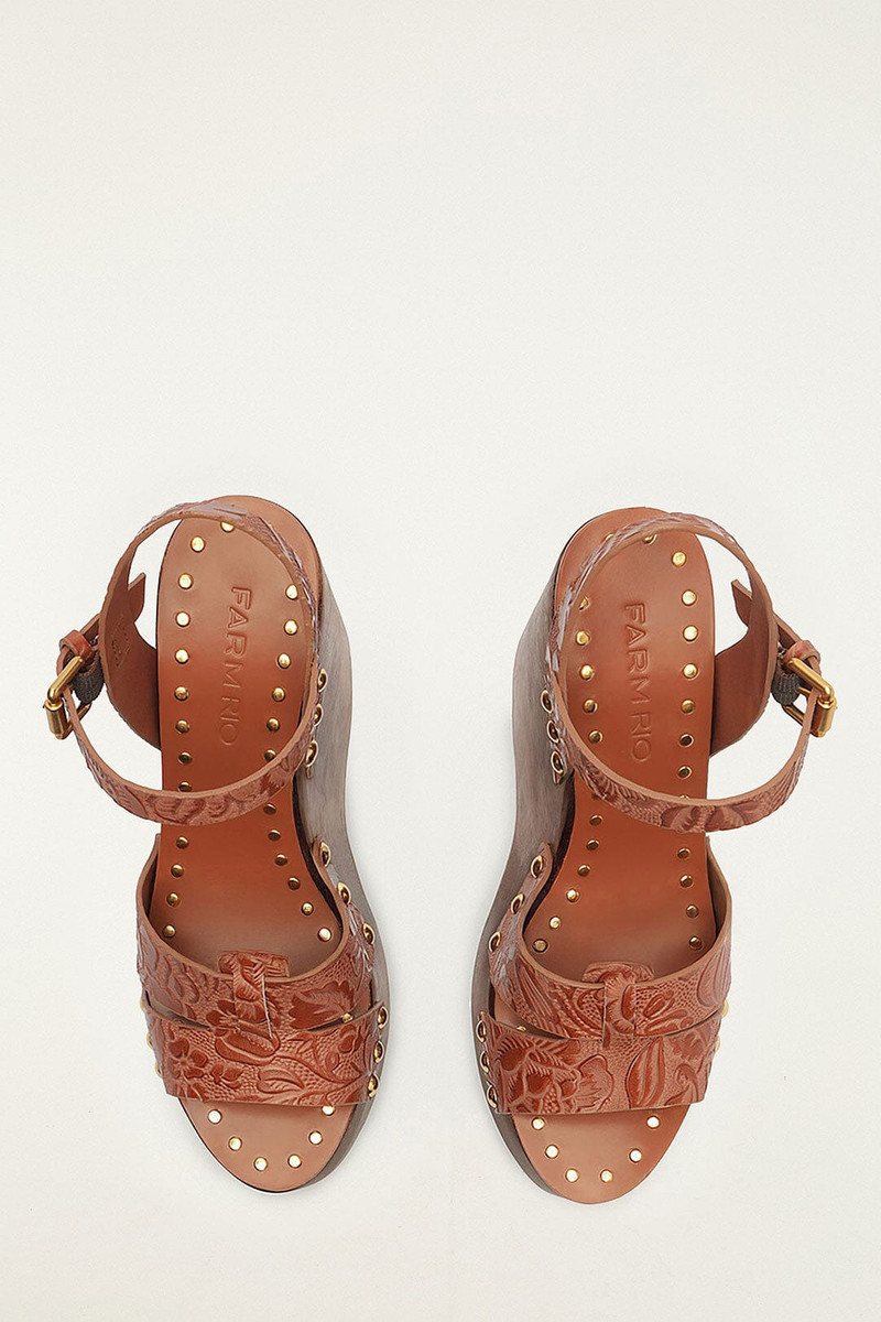 Brown Embossed Wedge Sandal 3