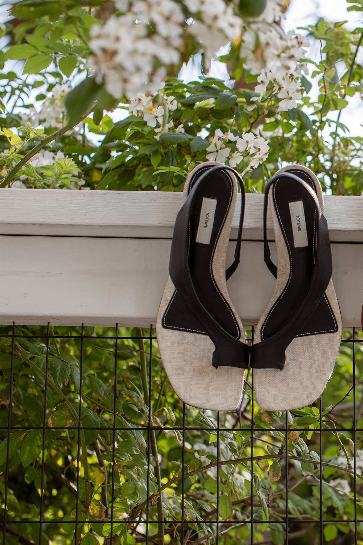Leather Heeled Thong Sandals in Black/Sand - 5