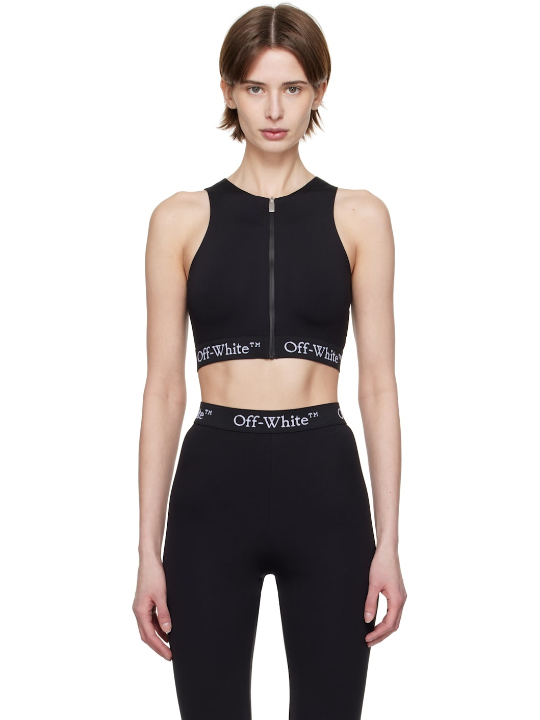 Black Logo Band Zip Rowing Sport Top - 1