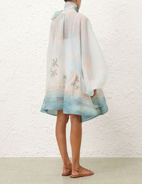 【Zimmermann】Illustration Billow linen and silk minidress ZIMMERMANN Illustration Billow Linen And Silk Minidress in