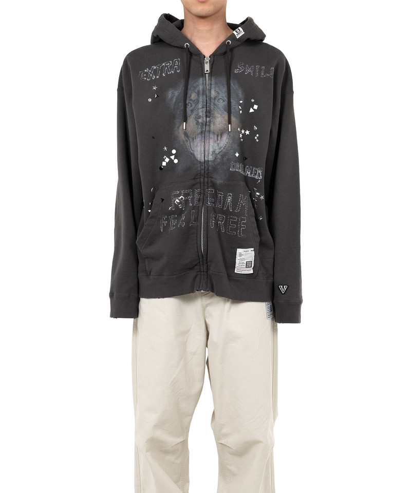 Animal Printed Embellished Distressed Zip-up Hoodie 9