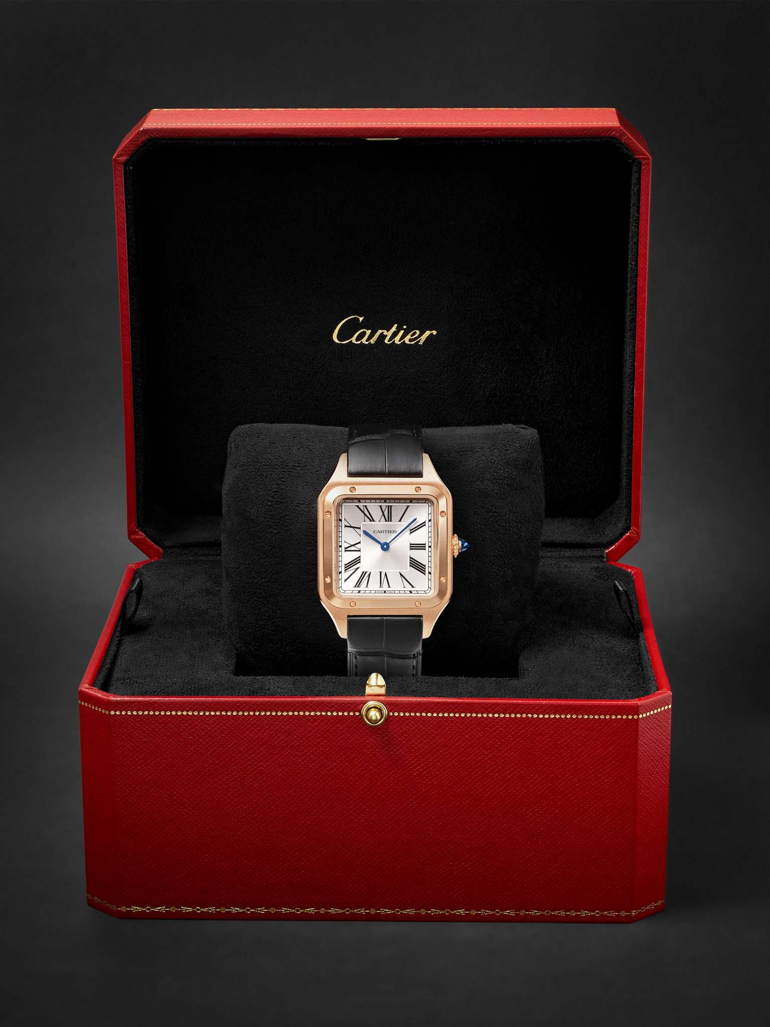 Santos-Dumont Large 43.5mm 18-Karat Rose Gold and Alligator Watch, Ref. No. CRWGSA0116 - 7