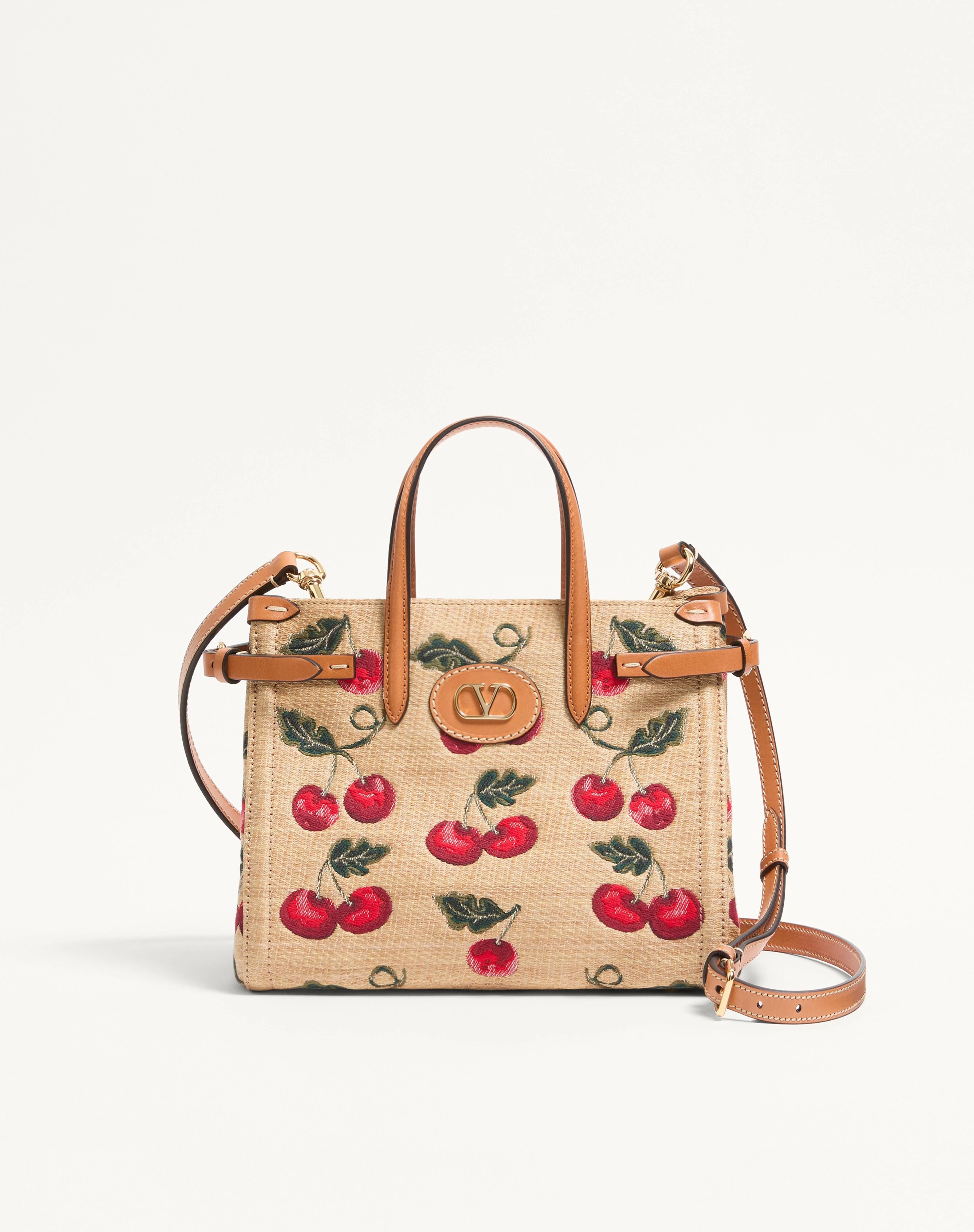 VALENTINO GARAVANI ANTIBES SMALL SHOPPING BAG IN SYNTHETIC JACQUARD RAFFIA WITH CHERRYFIC PATTERN - 1