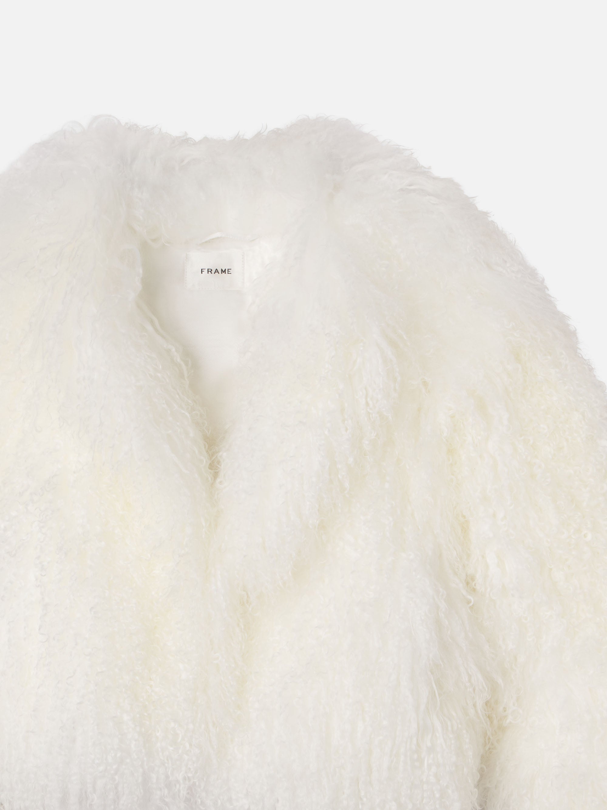 Shaggy Shearling Coat in Cream - 4