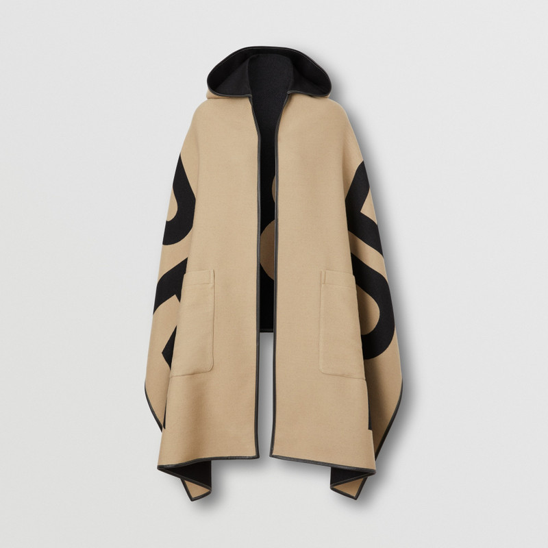 Logo Wool Cotton Jacquard Hooded Cape 4