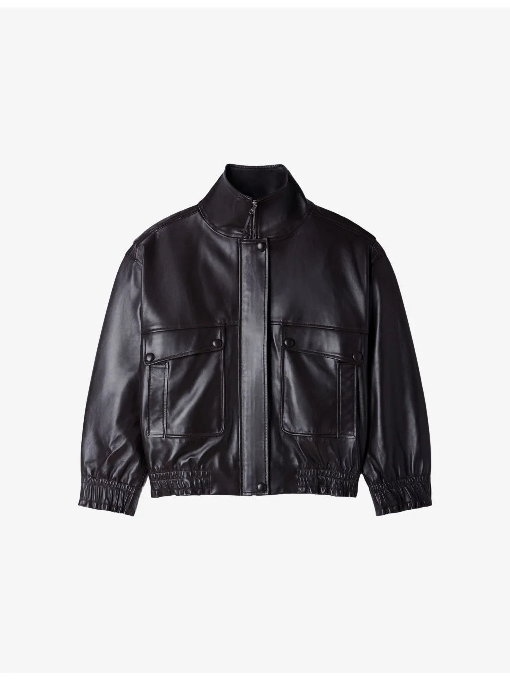 Oversized Stand-Collar Leather Jacket - 1