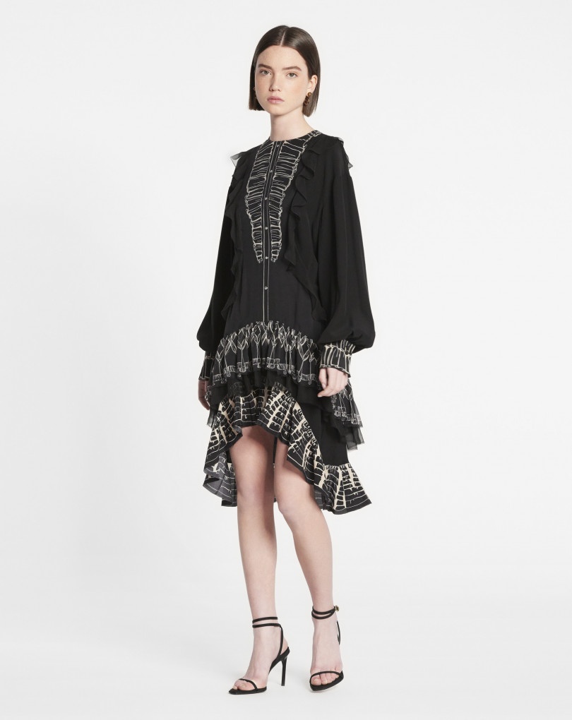 TROMPE L'OEIL PRINTED DRESS WITH RUFFLES - 2