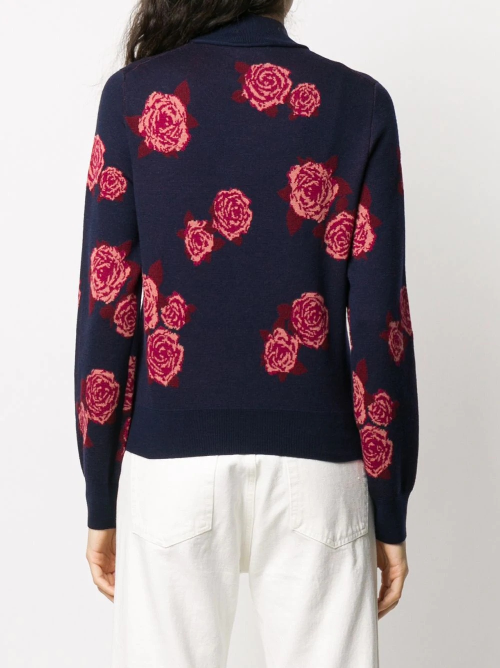 rose-jacquard roll neck sweater  - 4