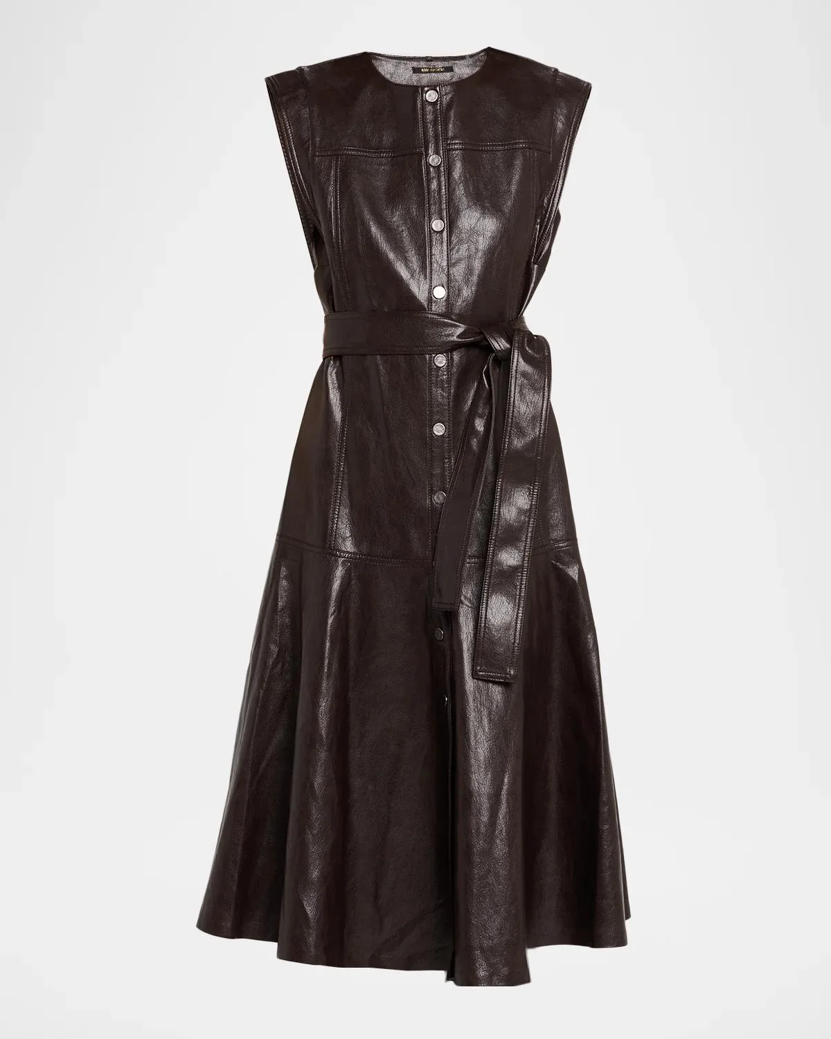 Brenda Faux-Leather Tie-Waist Midi Dress - 1