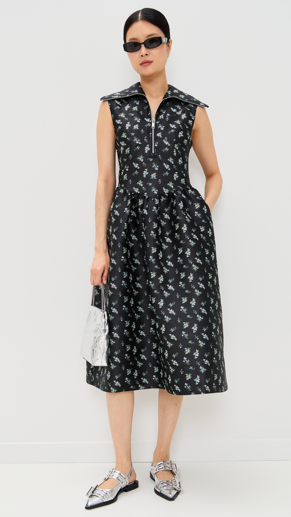 Floral Jacquard Midi Dress - 4