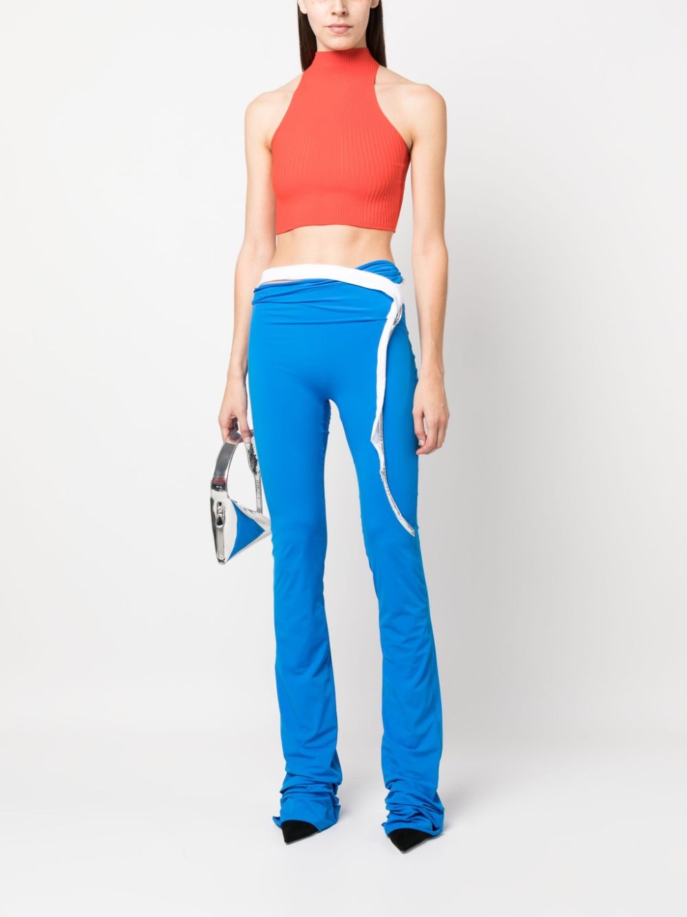 contrasting-strap flared leggings - 2