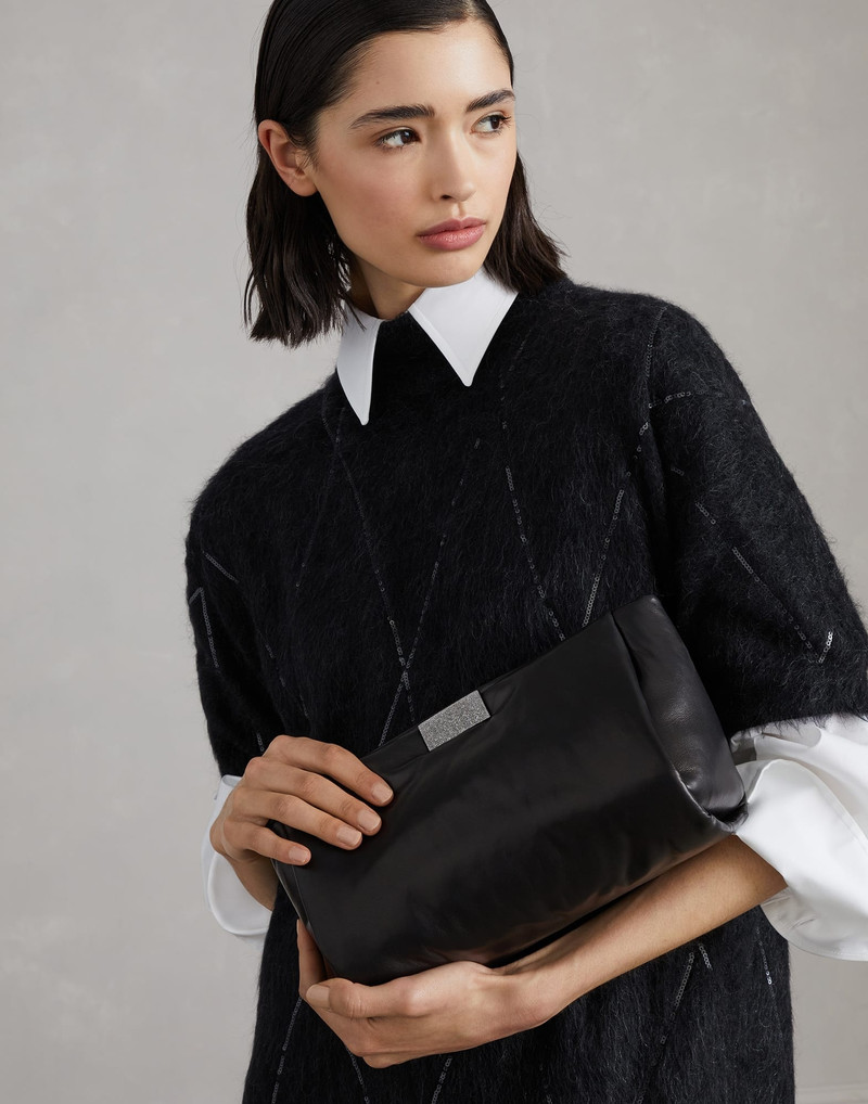 Wet-effect nappa leather clutch bag with shimmering detail 4