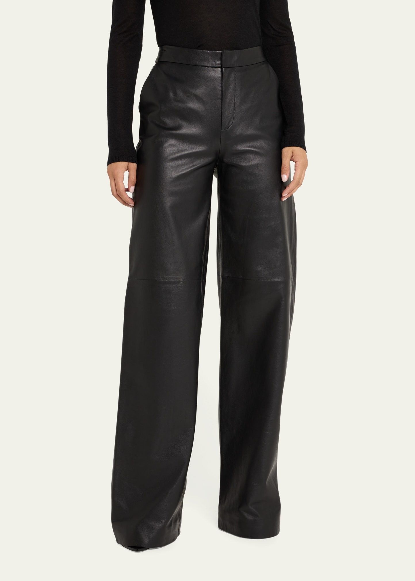 Livvy Mid-Rise Straight-Leg Leather Trousers - 4
