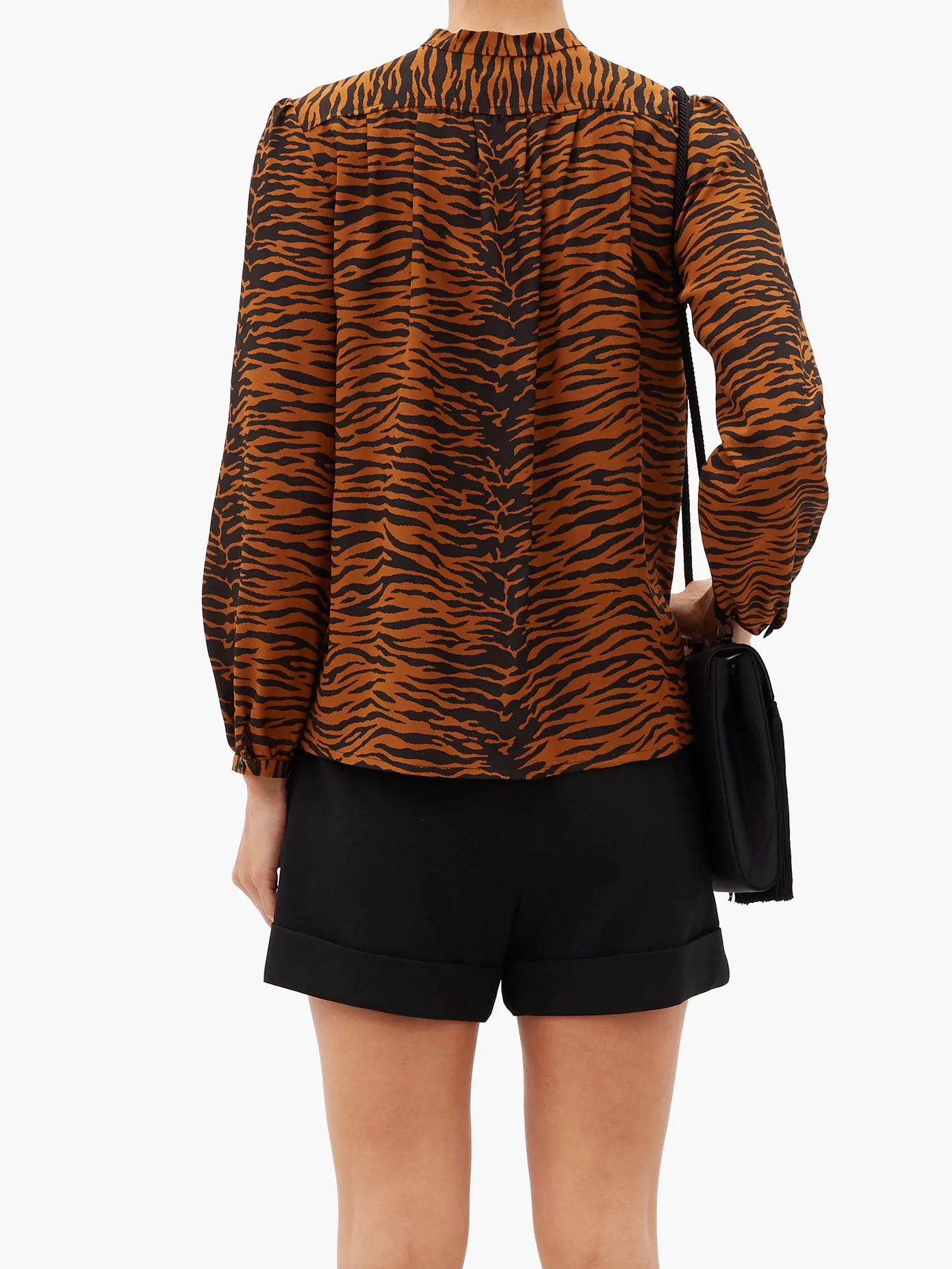 Pussy-bow tiger-print silk blouse - 5