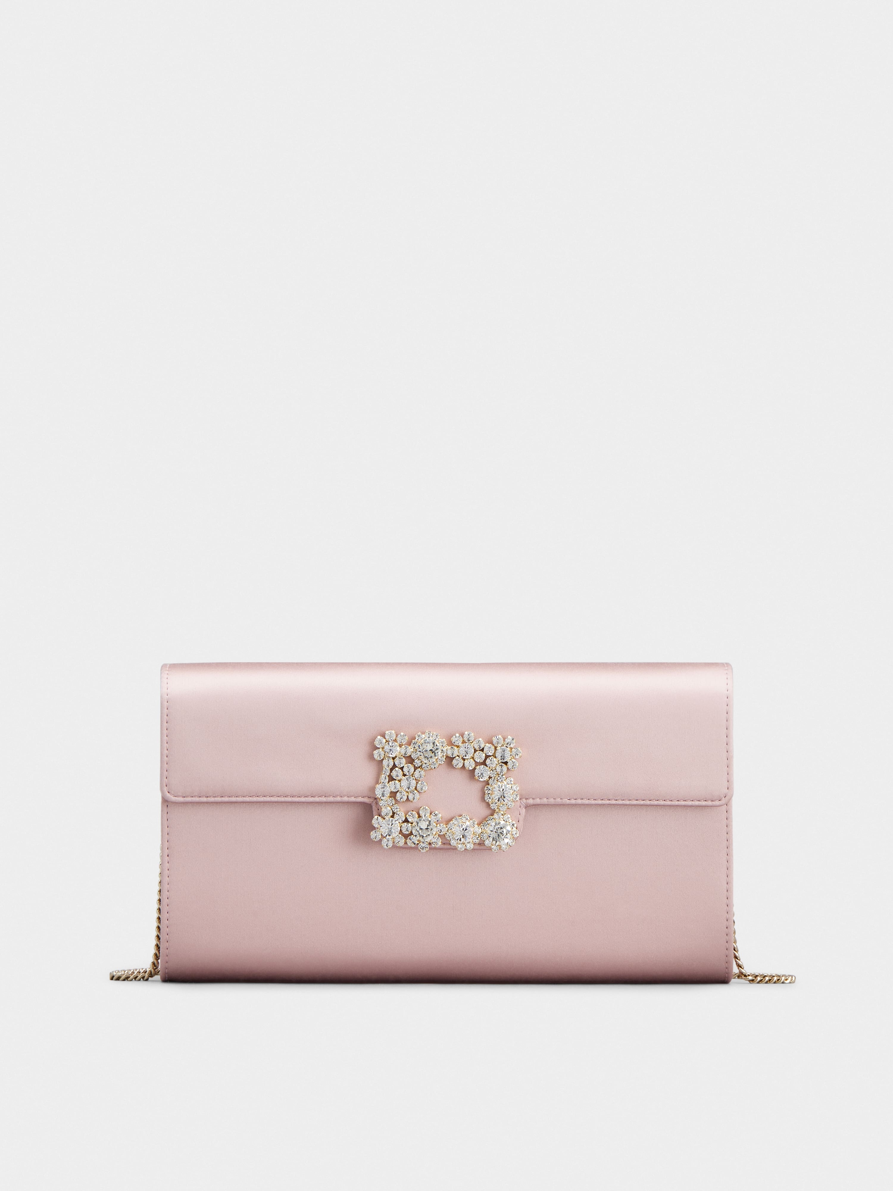 Flower Strass Buckle Clutch in Satin - 1