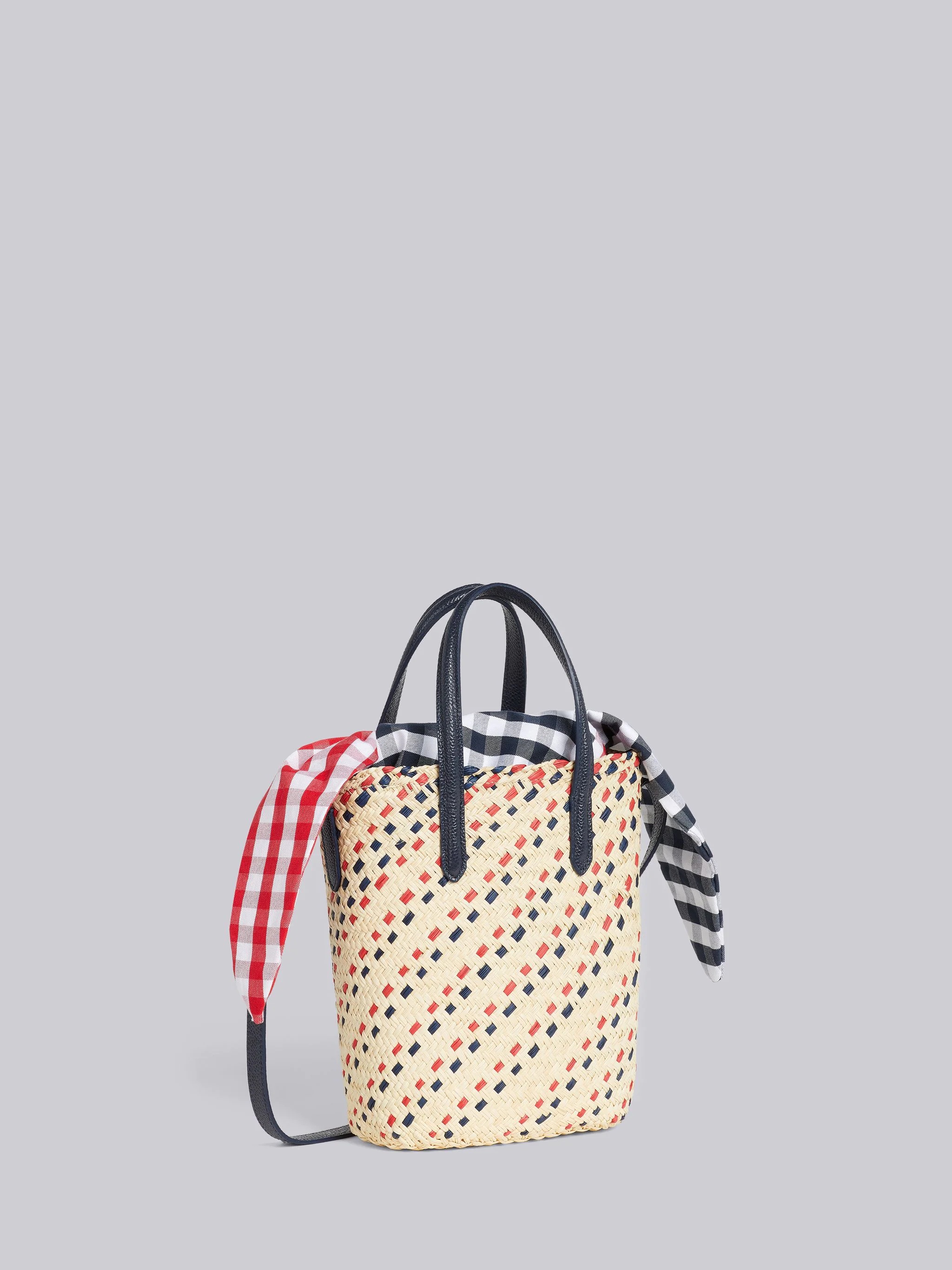 Color TK Raffia Stripe Embroidery Gingham Oxford Scarf Crossbody Mini Basket Tote - 3