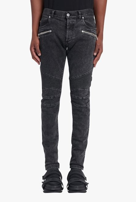 Slim cut black cotton jeans - 5