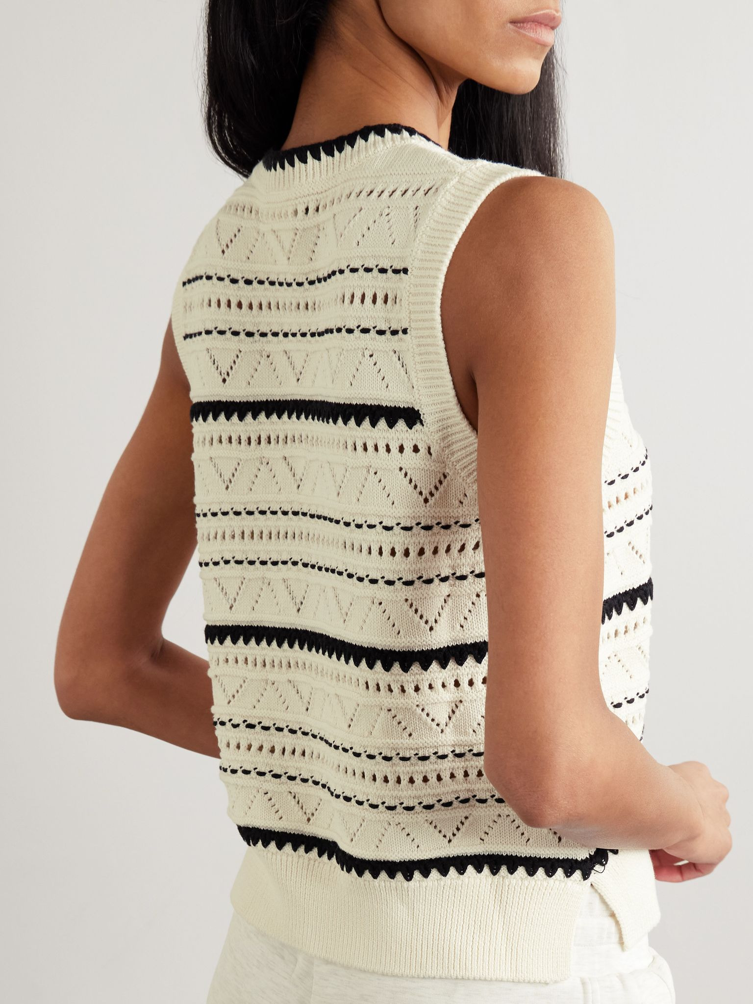 Athena two-tone pointelle-knit cotton vest Off-white - 3
