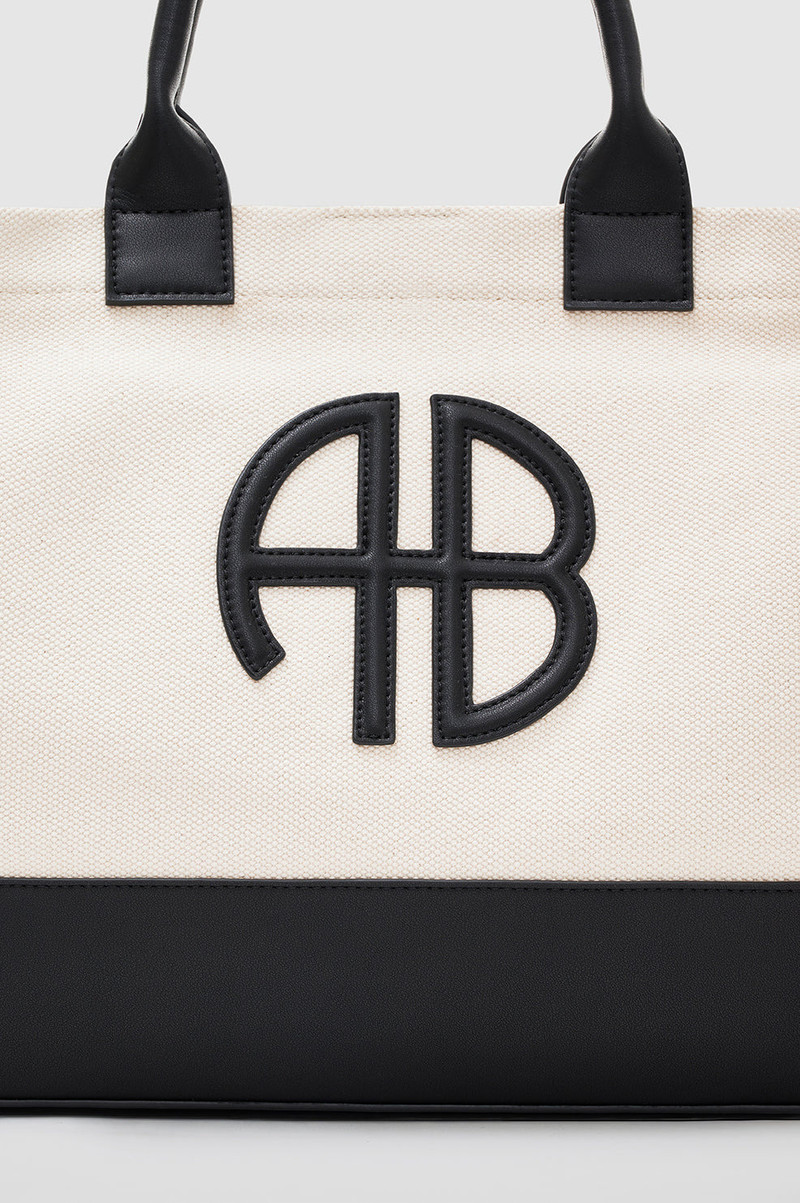 Medium Lara Tote - Natural Canvas With Black 6