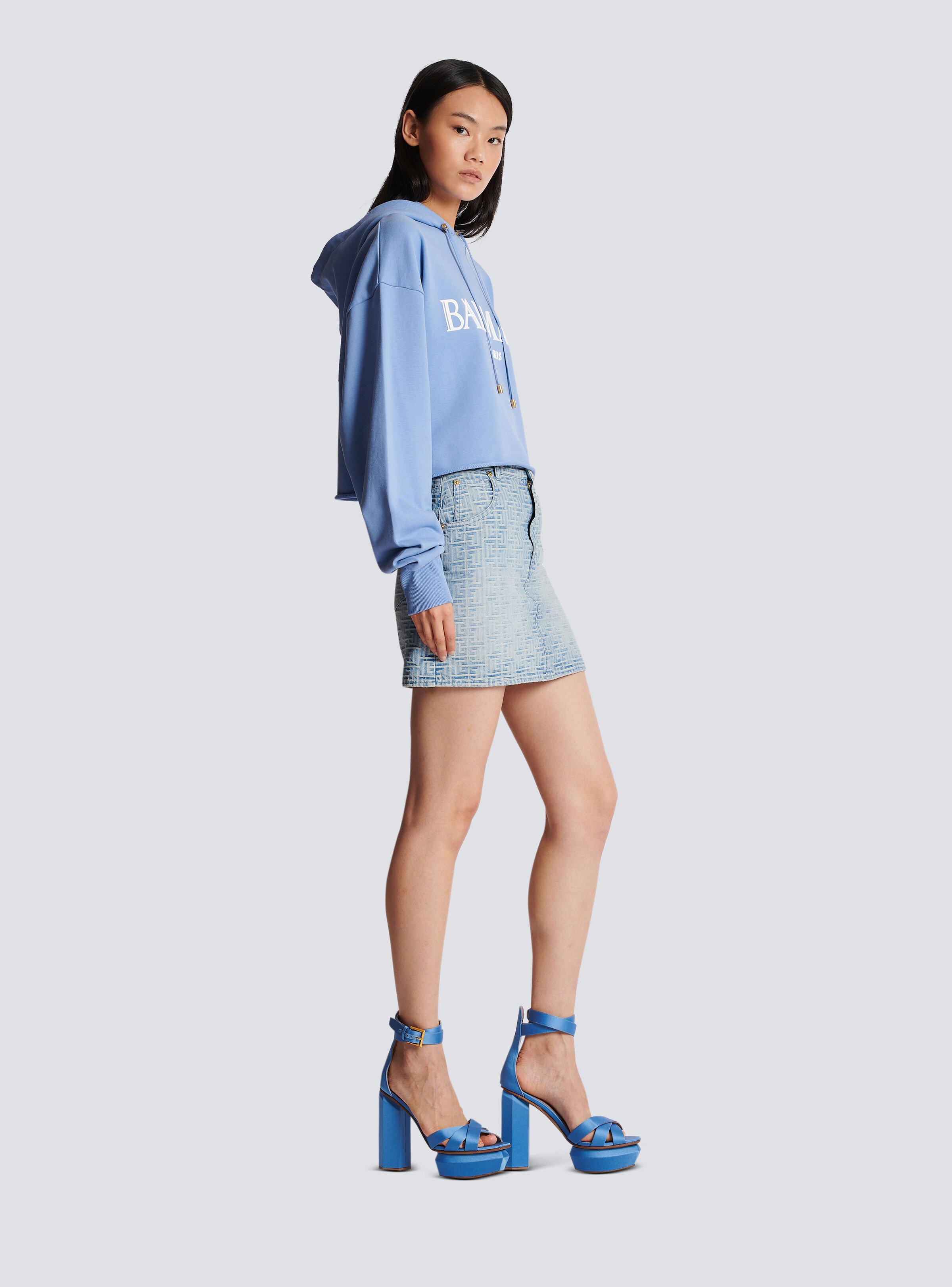 Cropped hoodie with rubber Roman Balmain logo - 3