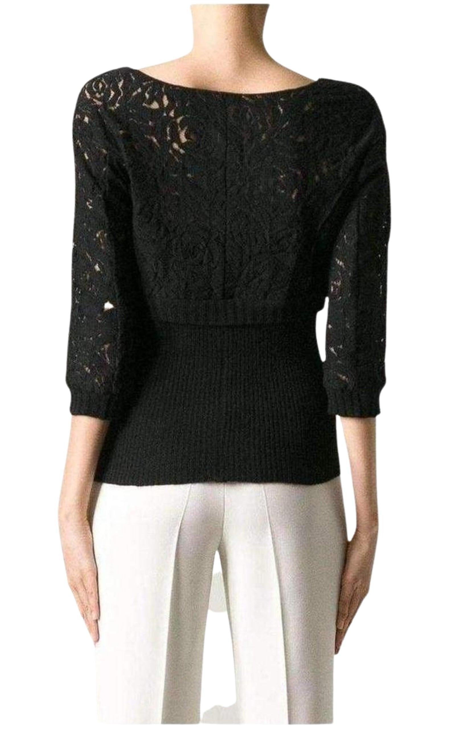 Black Wool Blend Lace Sweater - 4