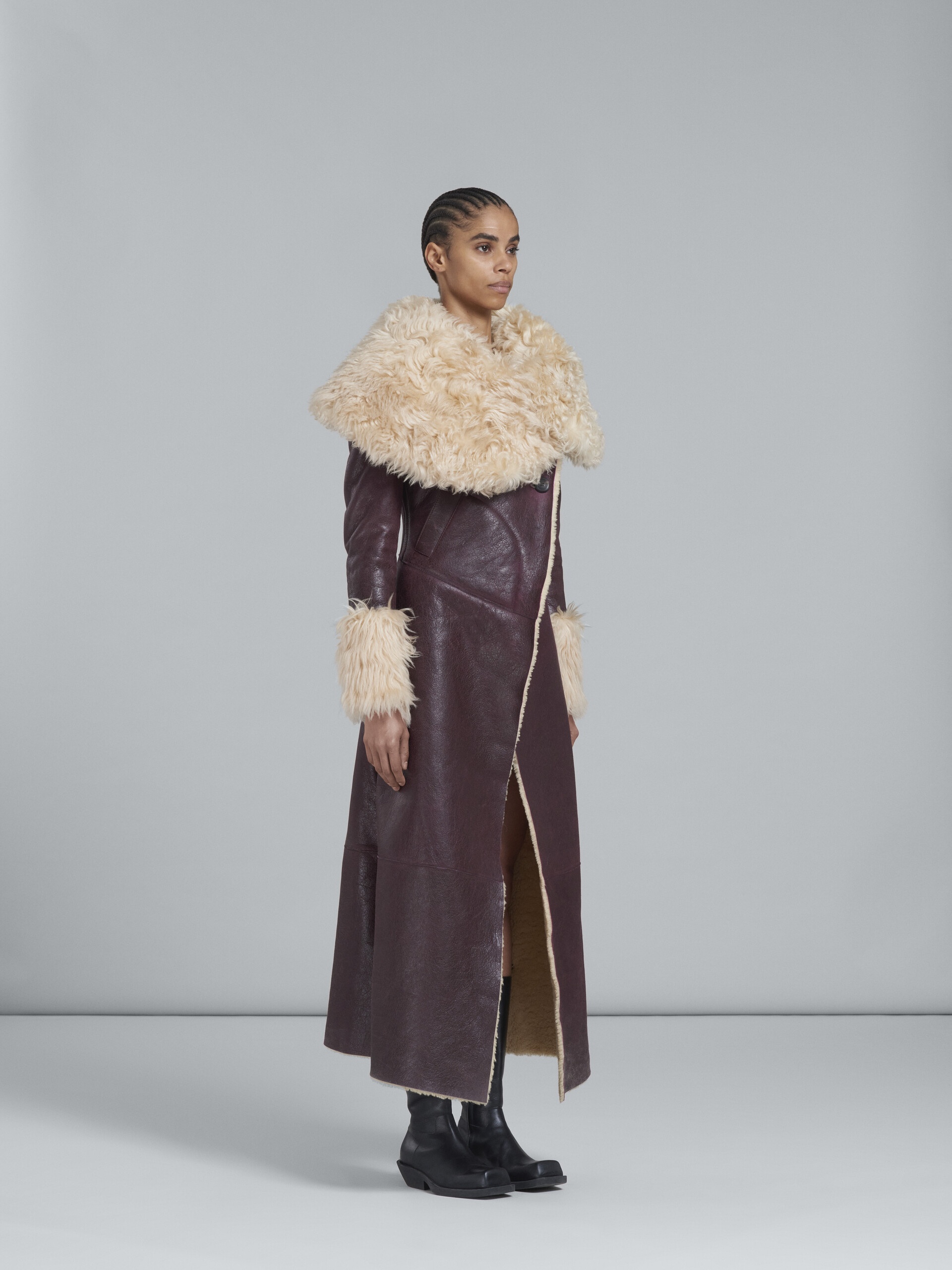 BURGUNDY SHEARLING COAT - 6