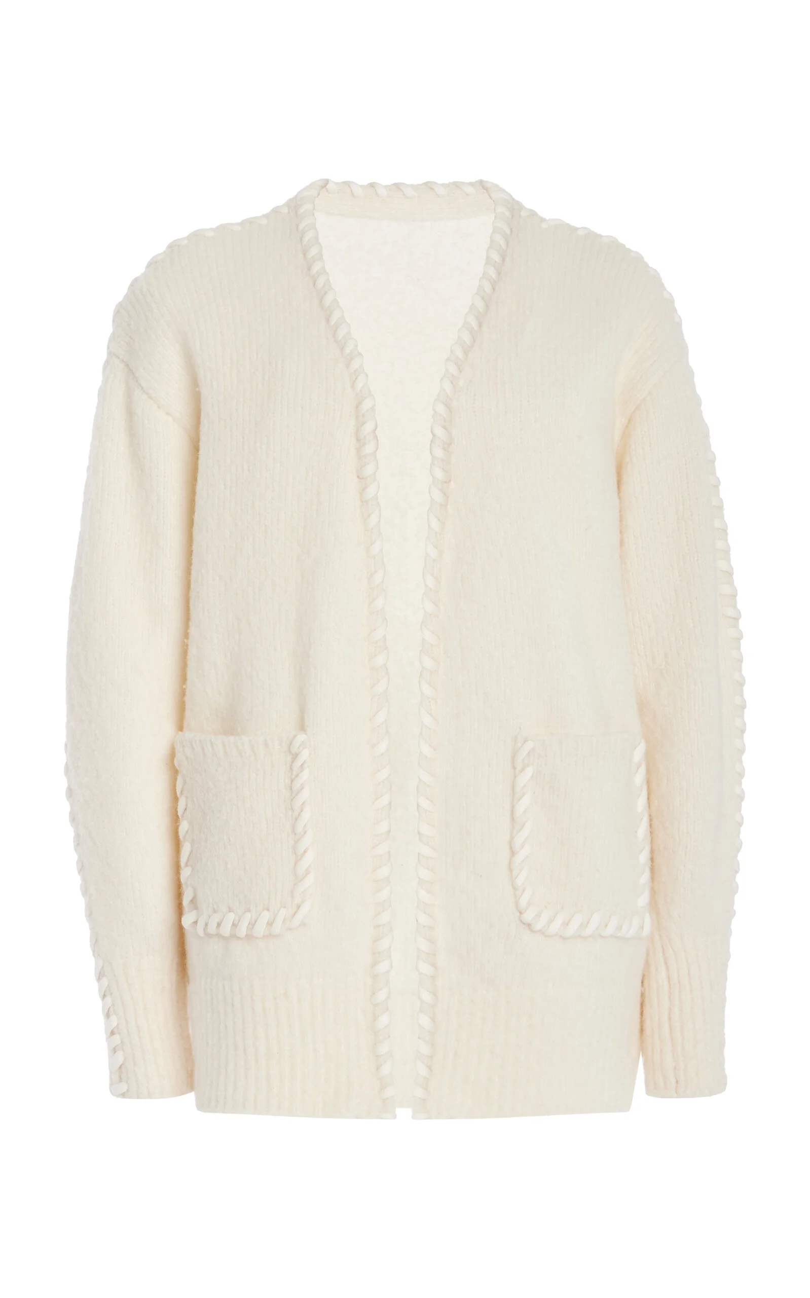 Whip-Stitched Wool-Blend Knit Cardigan ivory - 1