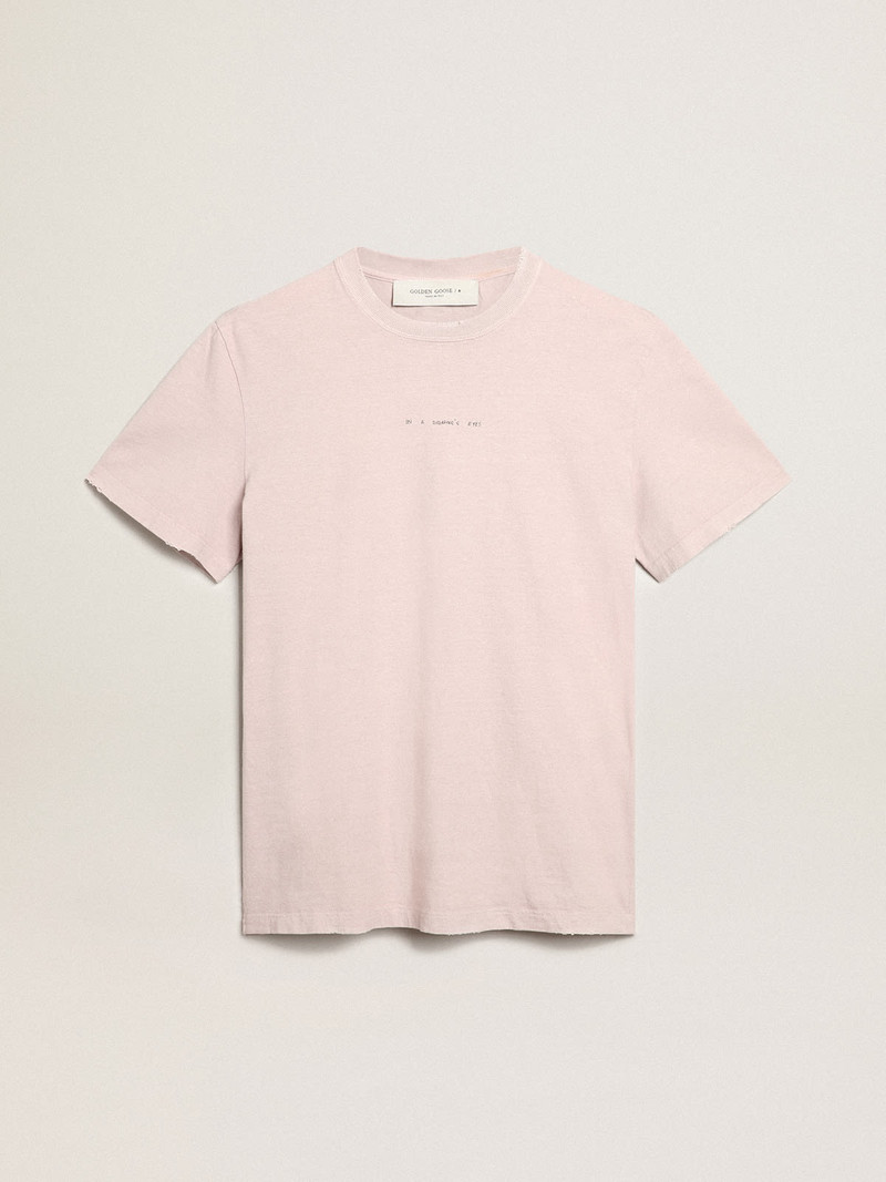 Pale pink men’s T-shirt with lettering in the center 1