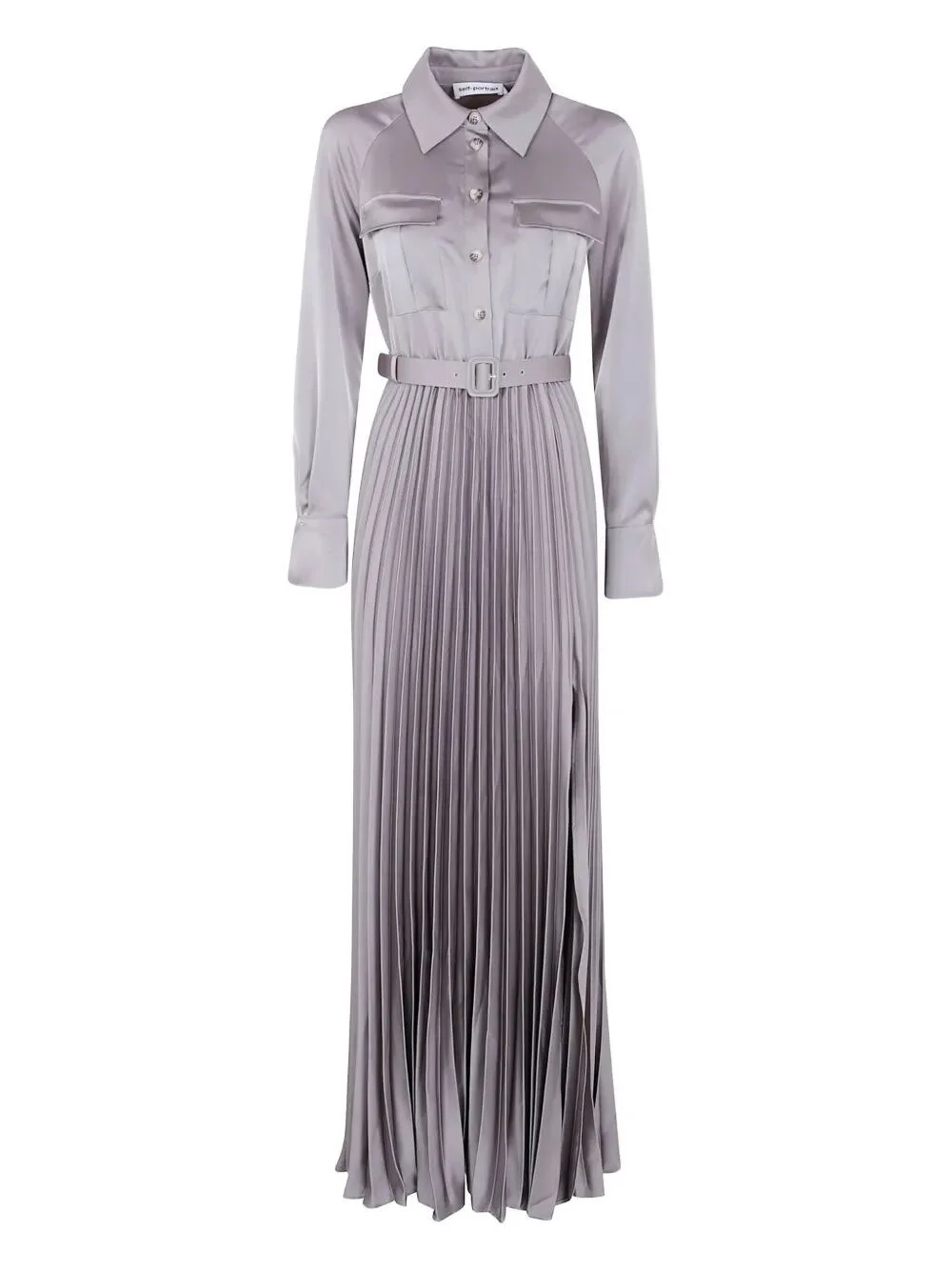 Grey Satin Pleated Maxi Dress - 1