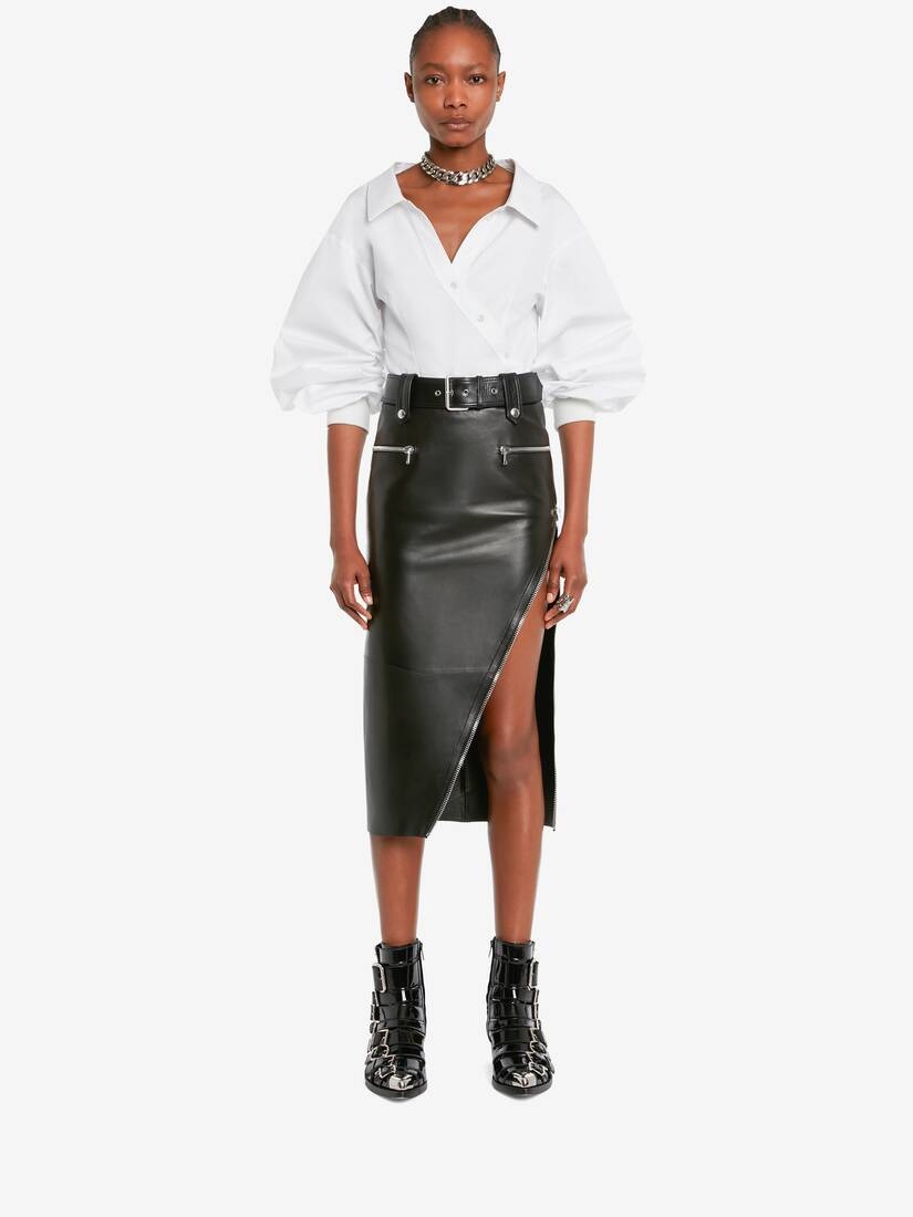 Women's Slashed Pencil Biker Skirt in Black - 2