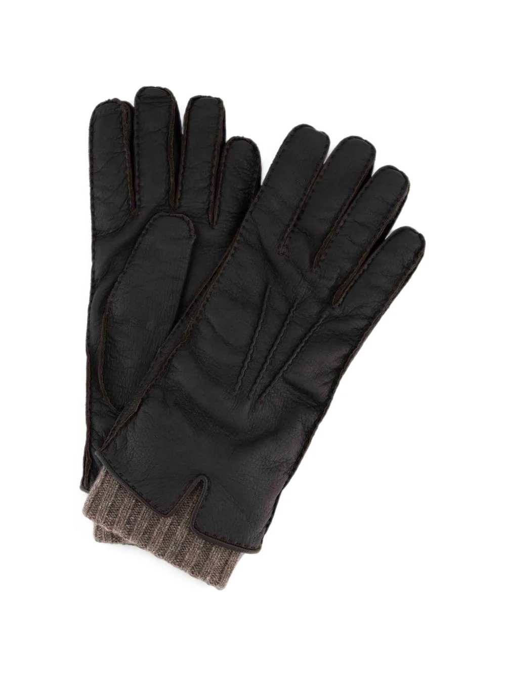 ribbed-knit trim leather gloves - 1
