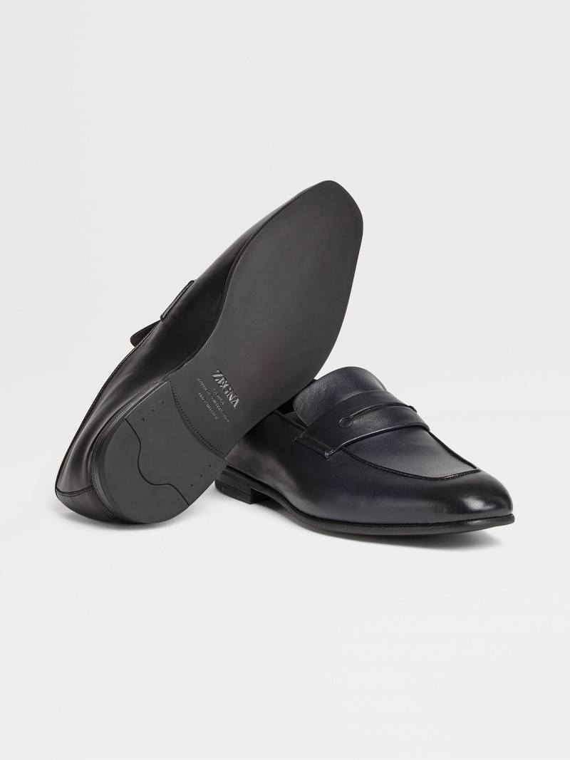 ZEGNA BLACK LEATHER L'ASOLA LOAFERS outlook