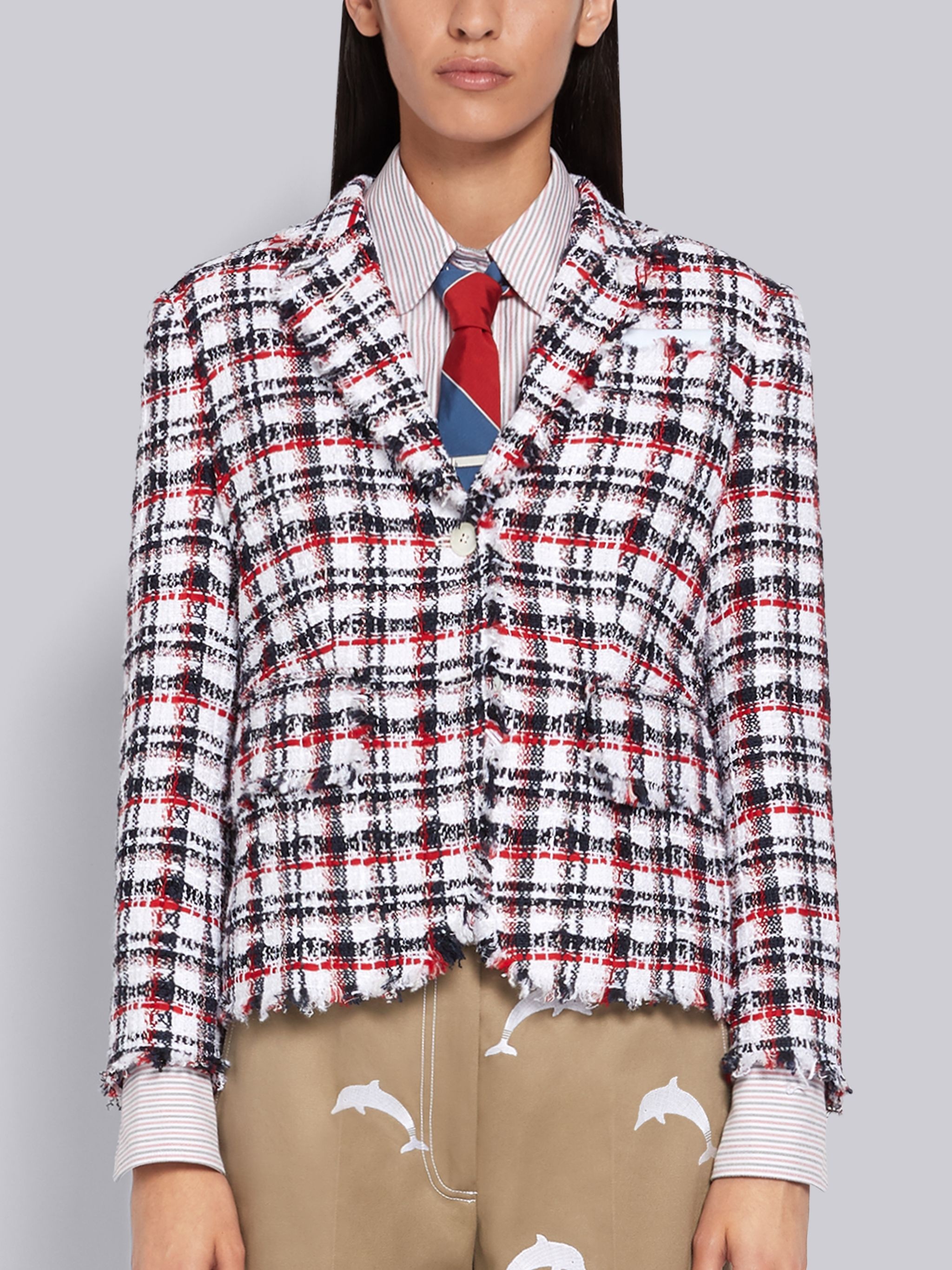 RWB Ribbon Tweed Classic Plaid Frayed Little Boy Jacket - 1