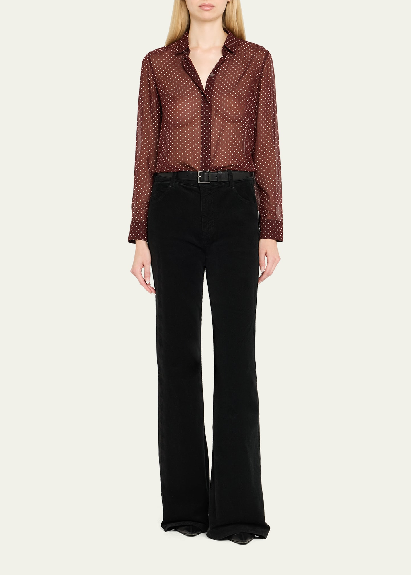 Gaia Polka-Dot Silk Slim Button-Down Shirt - 2
