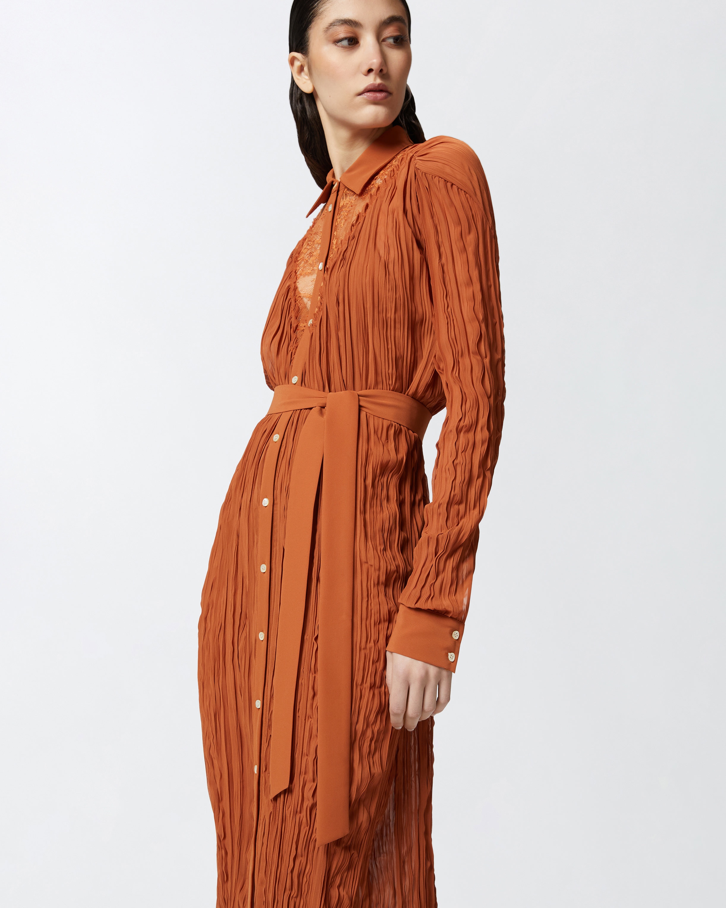 LONG SHIRT DRESS WITH LACE DETAILS - 5