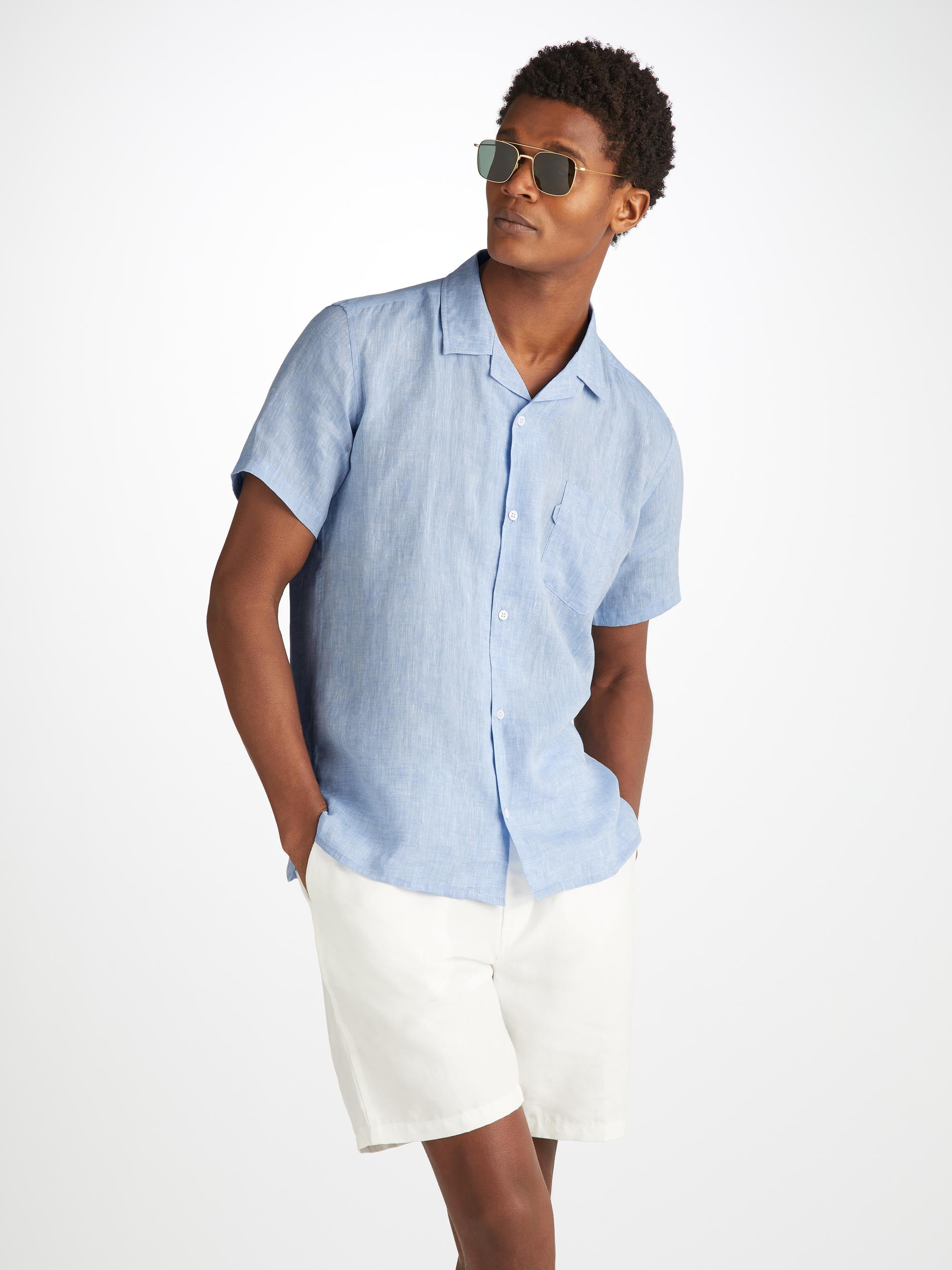 Men's Short Sleeve Shirt Monaco Linen Blue - 1