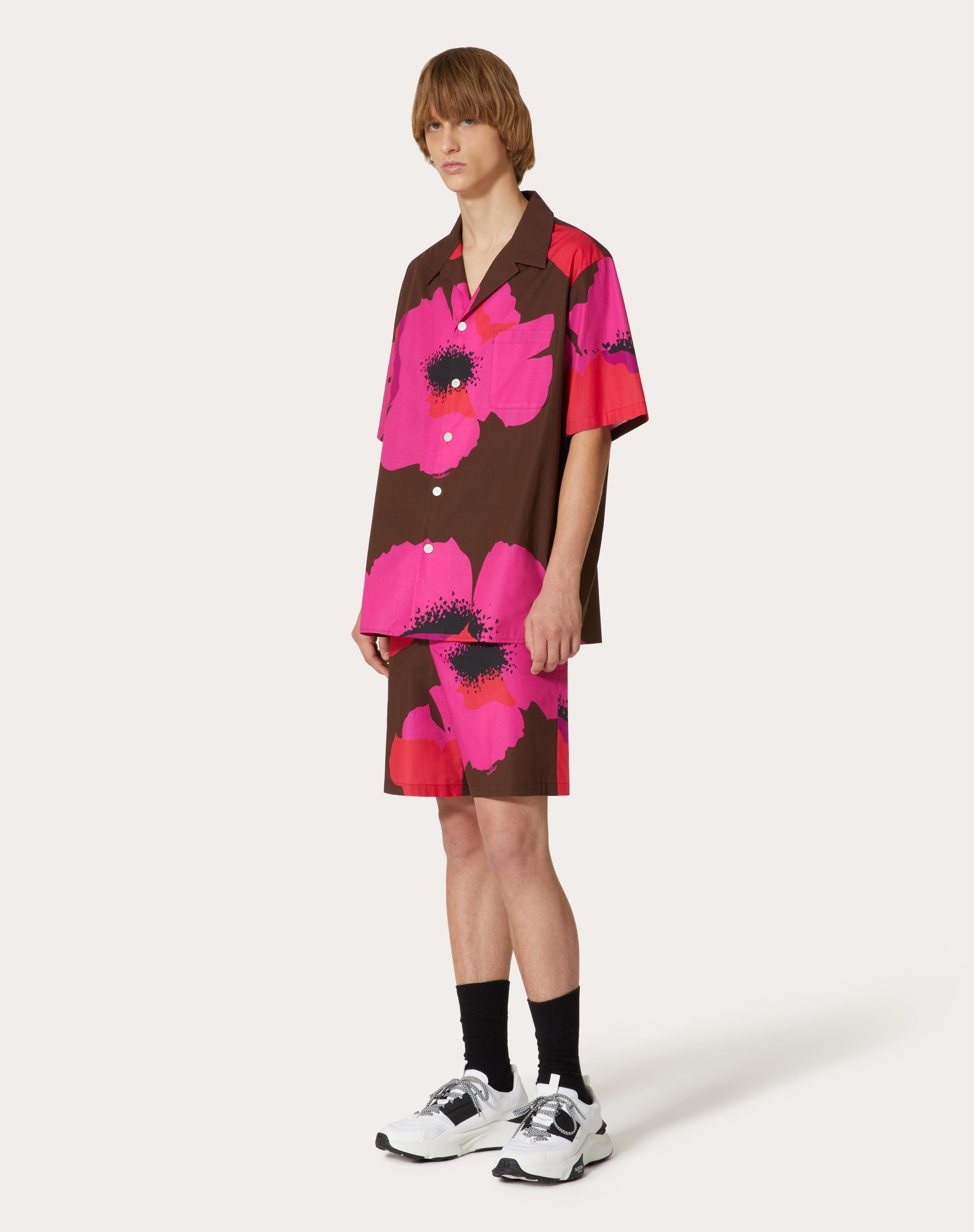 COTTON POPLIN BOWLING SHIRT WITH VALENTINO FLOWER PORTRAIT PRINT - 2