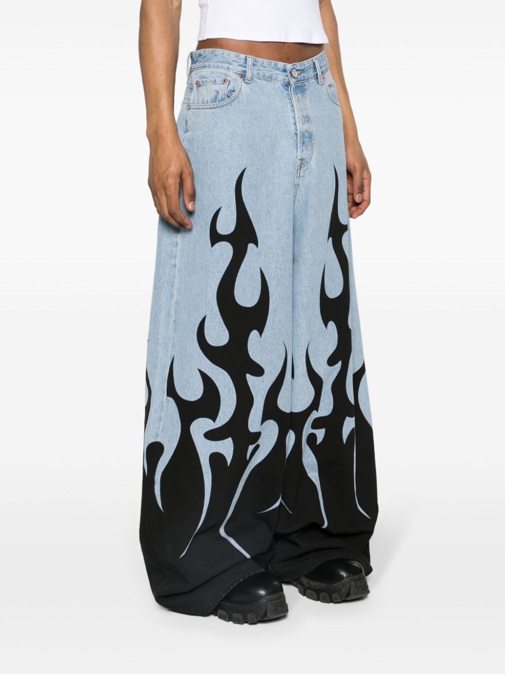 flame-print wide-leg jeans - 4
