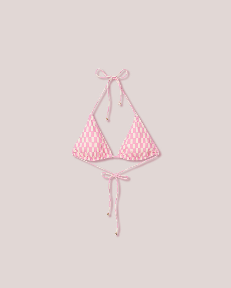CAIA - Matte stretch bikini top - Pink/creme oblong check 1